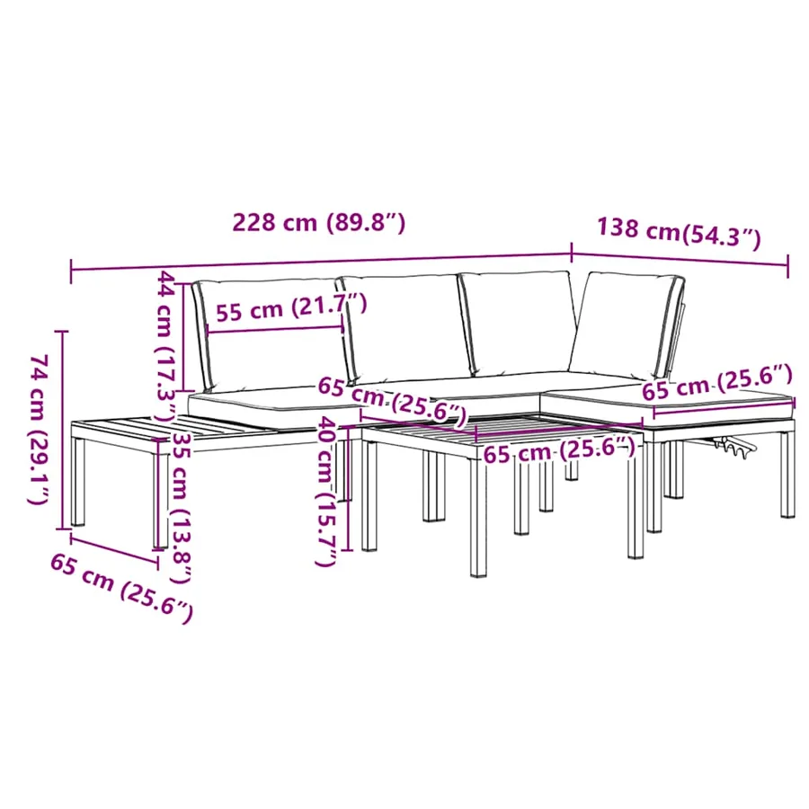 Salon de jardin 4 pcs avec coussins noir aluminium - 11