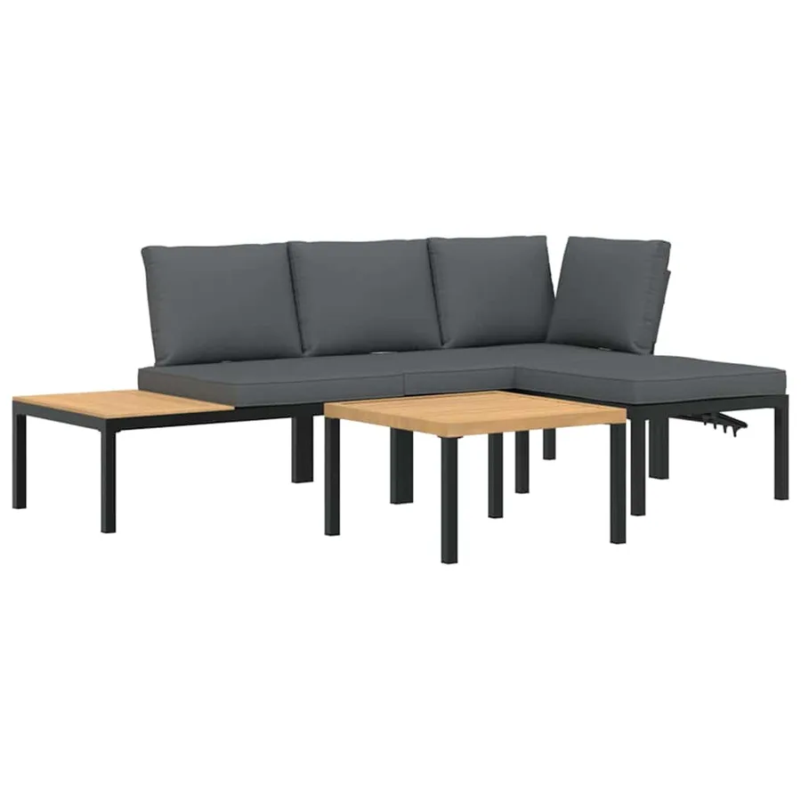 Salon de jardin 4 pcs avec coussins noir aluminium - 2