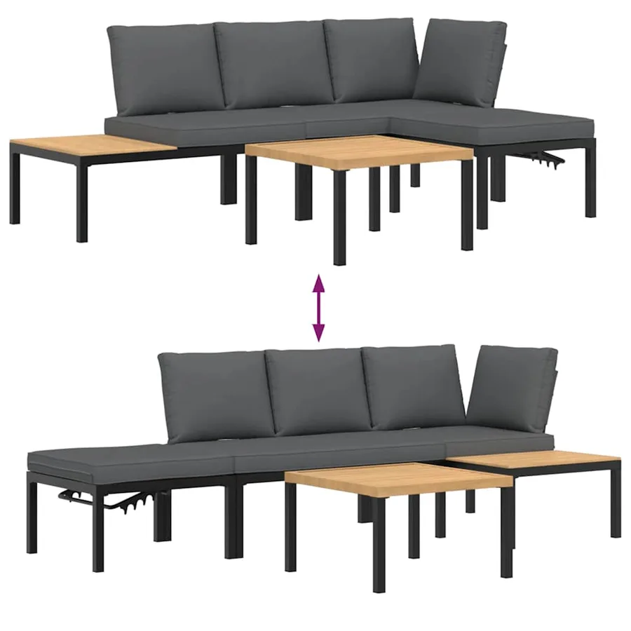 Salon de jardin 4 pcs avec coussins noir aluminium - 7