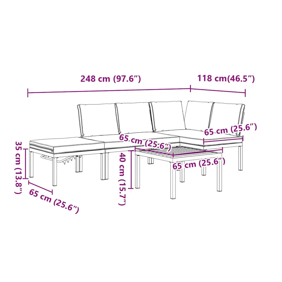 Salon de jardin 4 pcs avec coussins noir aluminium - 10