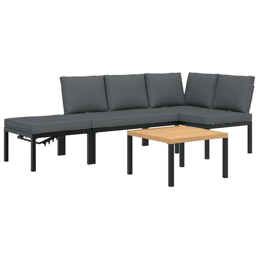 Salon de jardin 4 pcs avec coussins noir aluminium - 2