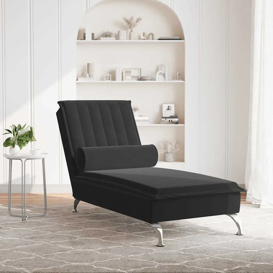 Chaise longue de massage avec traversin noir velours - 3