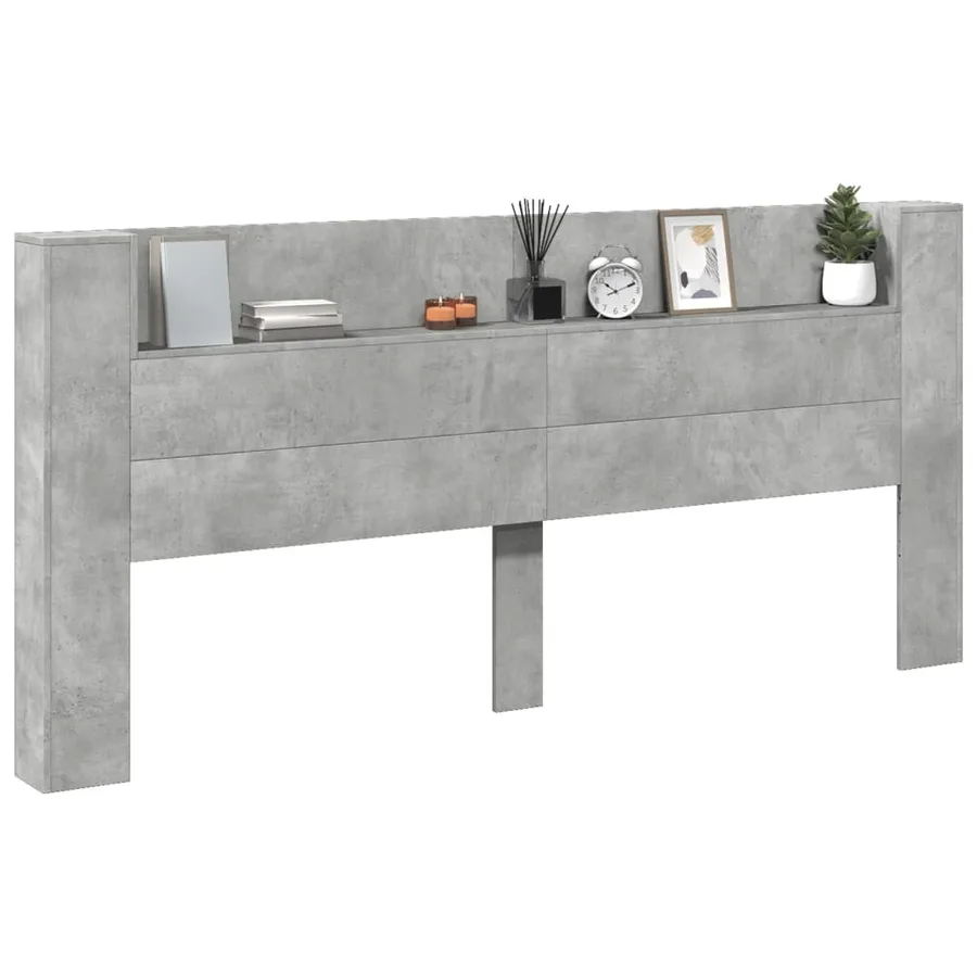Armoire tête de lit avec LED gris béton 220x16,5x103,5 cm - 12
