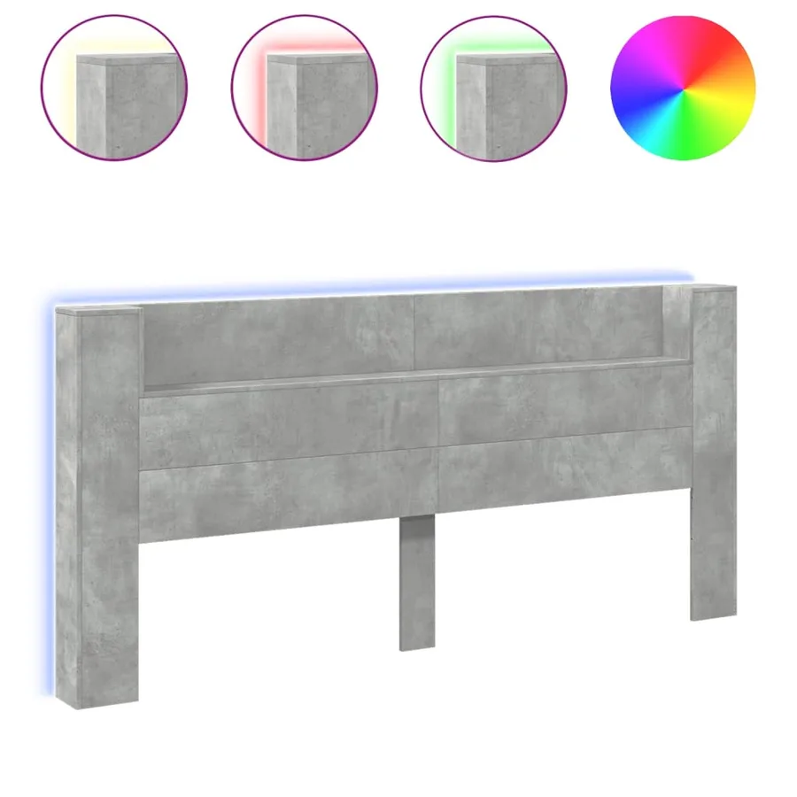 Armoire tête de lit avec LED gris béton 220x16,5x103,5 cm - 2