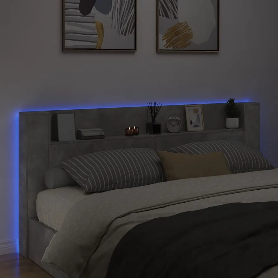 Armoire tête de lit avec LED gris béton 220x16,5x103,5 cm - 3
