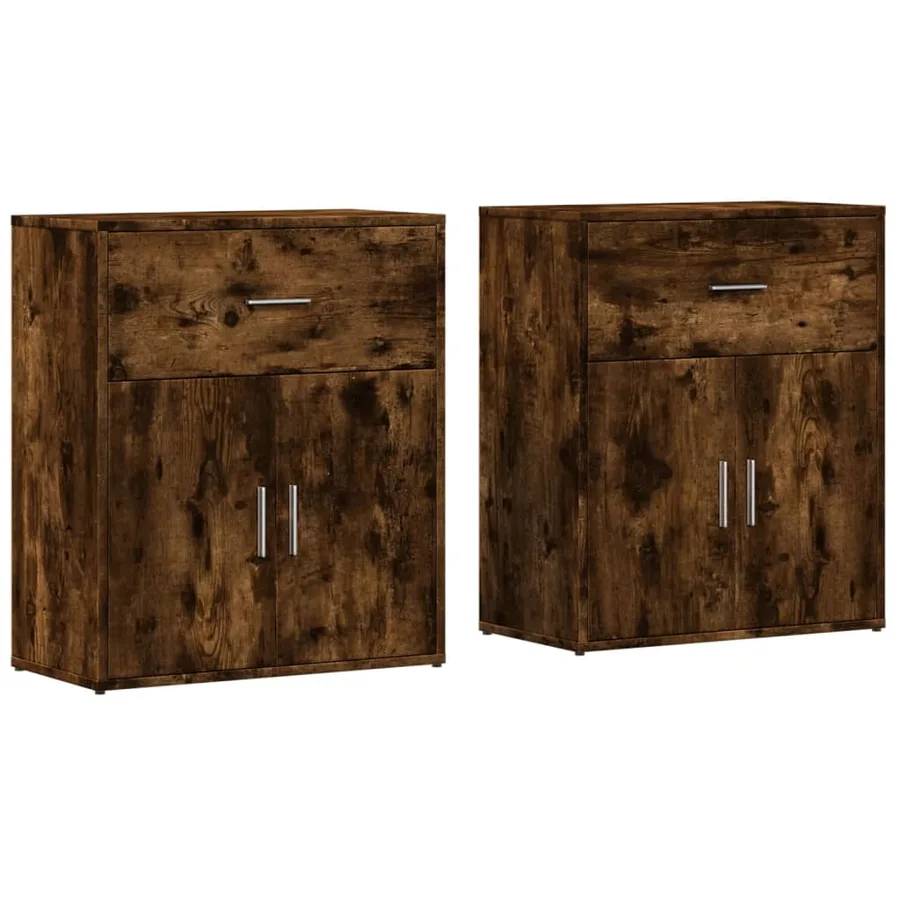 Buffets 2 pcs chêne fumé 60x31x70 cm bois d'ingénierie - 2