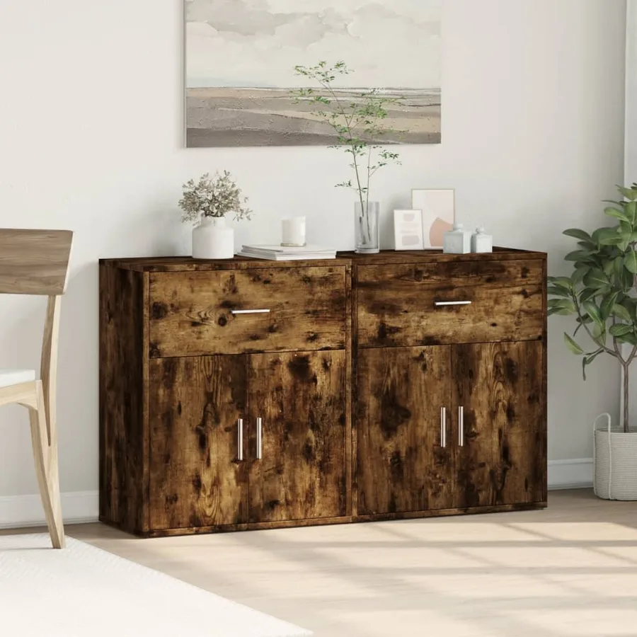 Buffets 2 pcs chêne fumé 60x31x70 cm bois d'ingénierie - 3