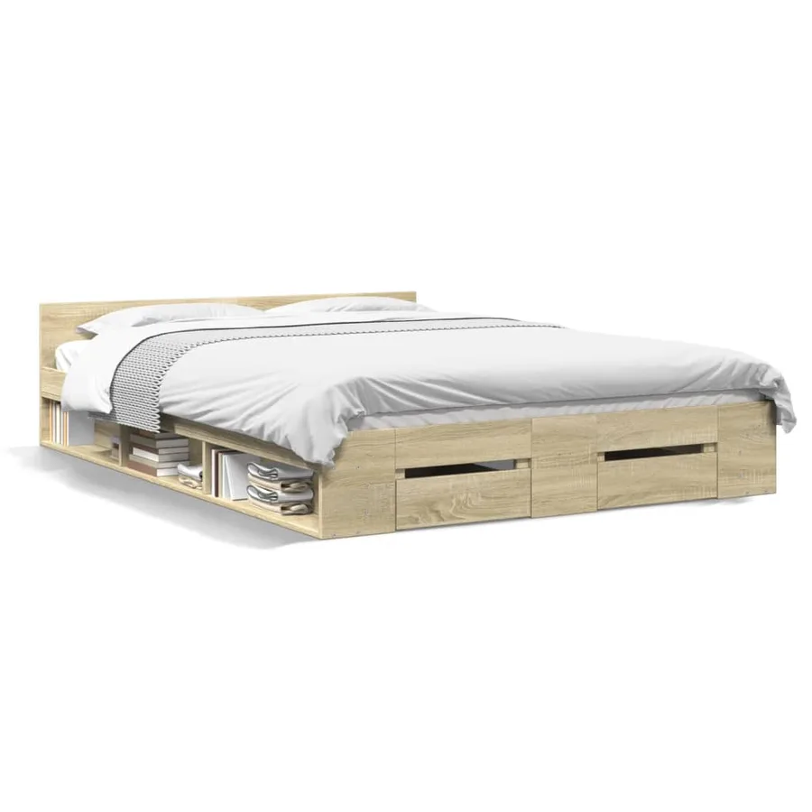 Cadre de lit avec tiroirs sans matelas chêne sonoma 150x200 cm - 2