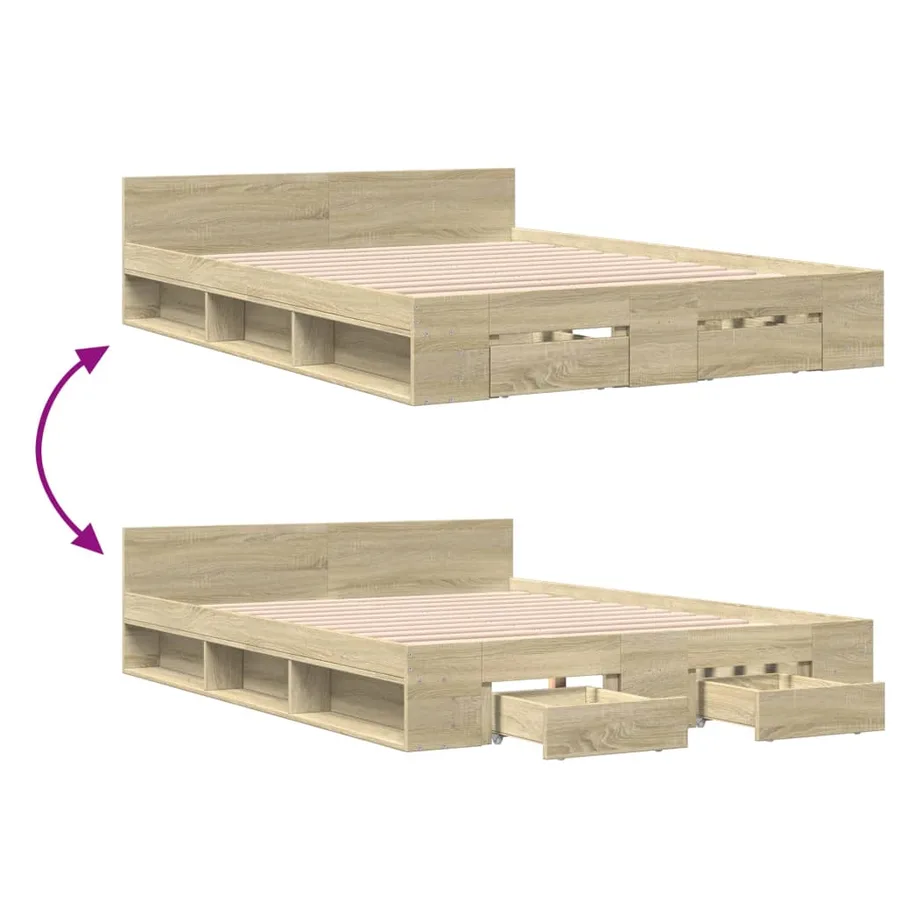 Cadre de lit avec tiroirs sans matelas chêne sonoma 150x200 cm - 7