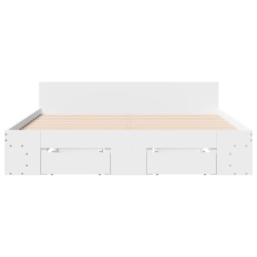 Cadre de lit avec tiroirs sans matelas blanc 150x200 cm - 4