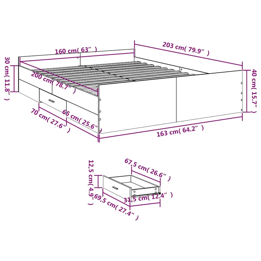 Cadre de lit avec tiroirs sans matelas sonoma gris 160x200 cm - 11