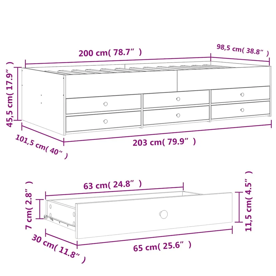 Lit de jour avec tiroirs sans matelas sonoma gris 100x200 cm - 10