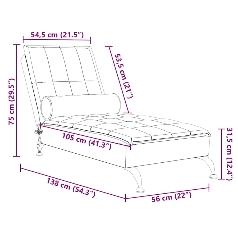 Chaise longue de massage avec traversin taupe tissu - 10