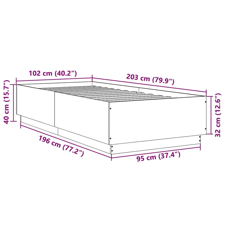 Cadre de lit sans matelas gris béton 100x200 cm - 9