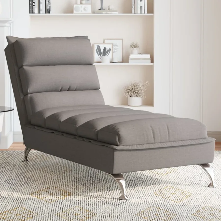 Chaise longue avec coussins taupe tissu - 2