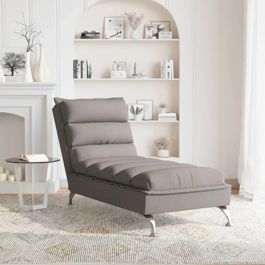 Chaise longue avec coussins taupe tissu - 3