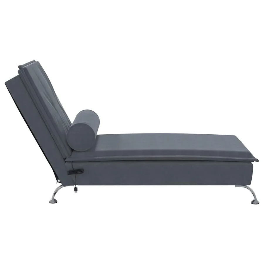 Chaise longue de massage avec traversin gris foncé velours - 5