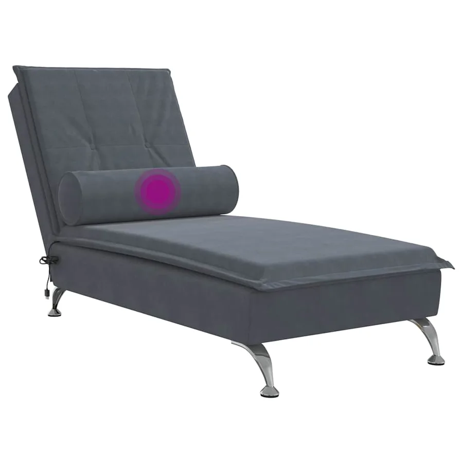 Chaise longue de massage avec traversin gris foncé velours - 7