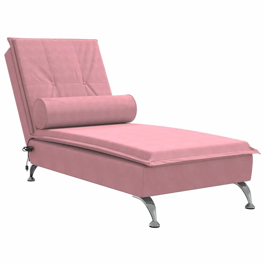 Chaise longue de massage avec traversin rose velours - 2