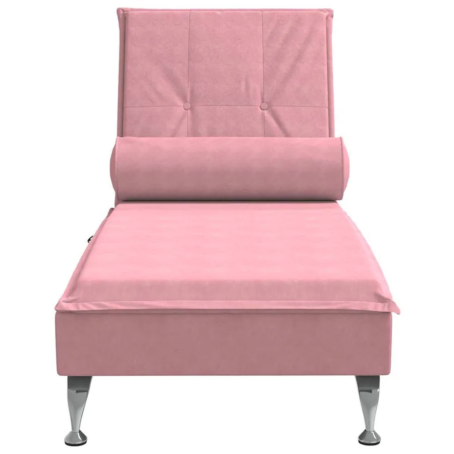 Chaise longue de massage avec traversin rose velours - 4