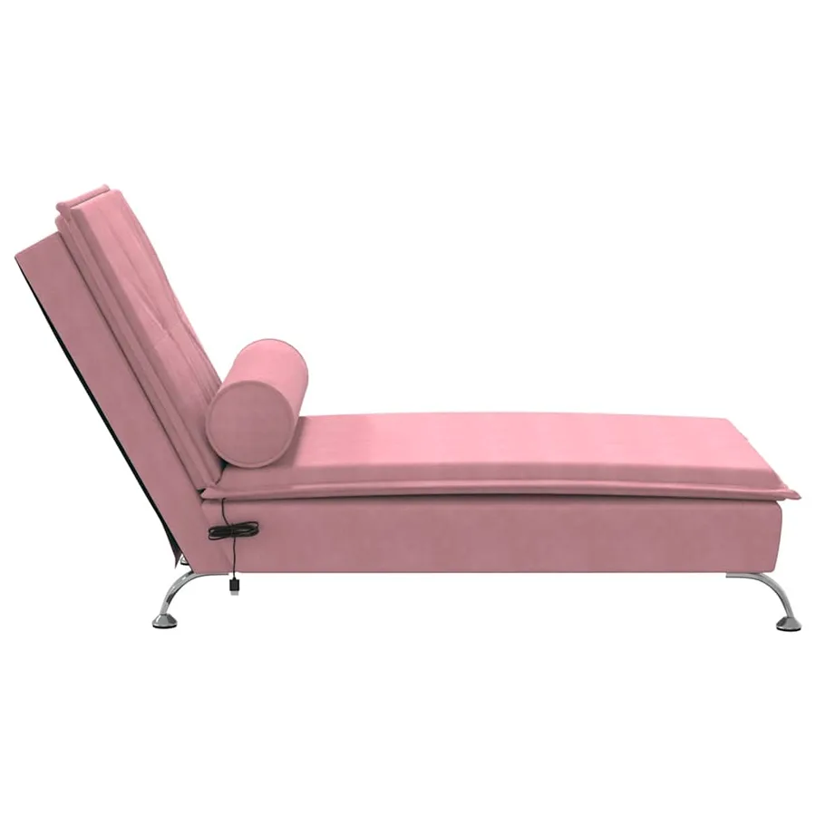 Chaise longue de massage avec traversin rose velours - 5