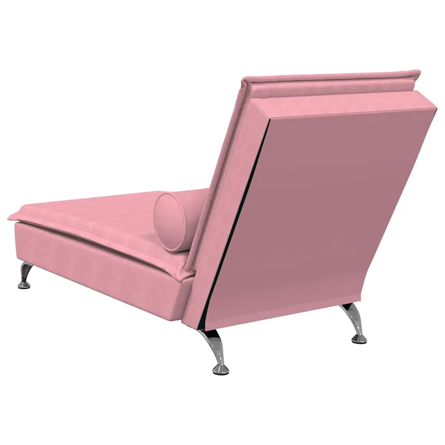Chaise longue de massage avec traversin rose velours - 6