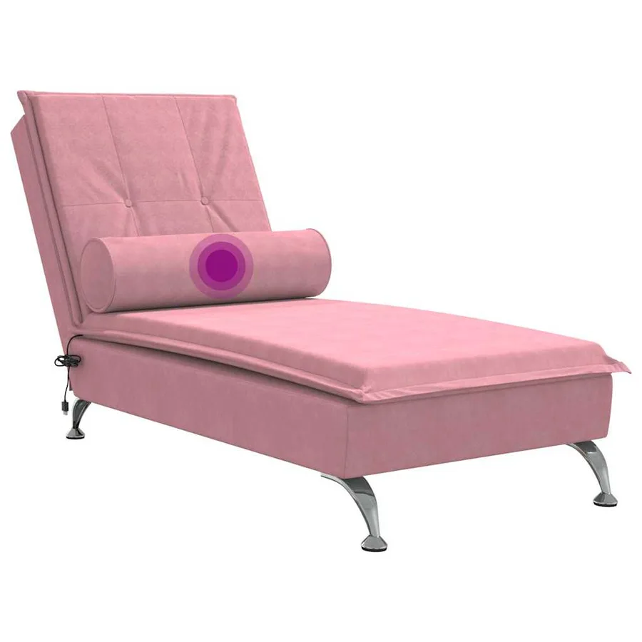 Chaise longue de massage avec traversin rose velours - 7