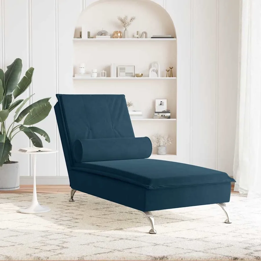 Chaise longue de massage avec traversin bleu velours - 3