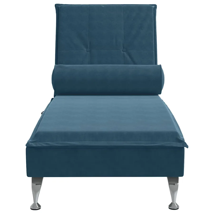 Chaise longue de massage avec traversin bleu velours - 4