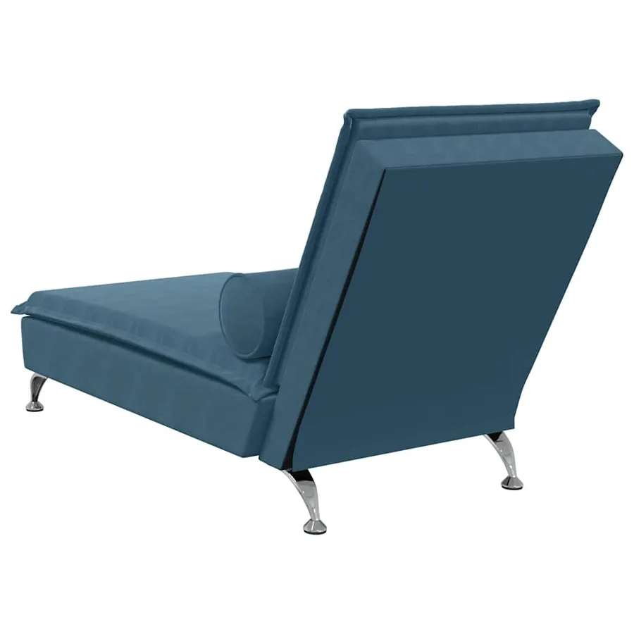 Chaise longue de massage avec traversin bleu velours - 6