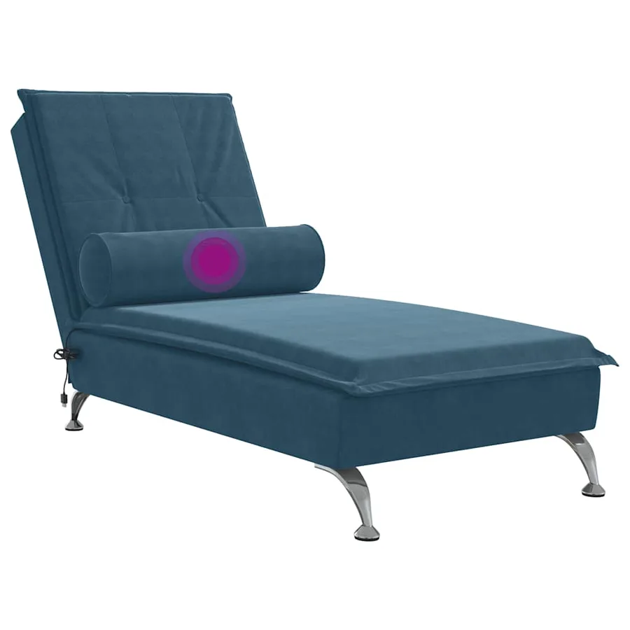 Chaise longue de massage avec traversin bleu velours - 7