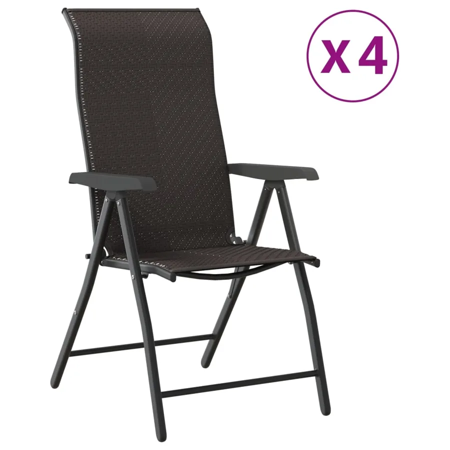 Chaises pliables de jardin lot de 4 café noir résine tressée - 2