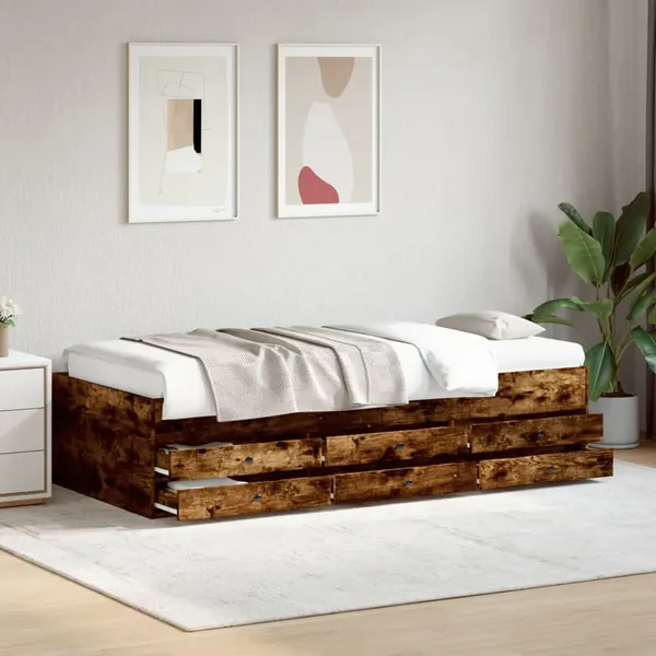 Lit de jour avec tiroirs sans matelas chêne fumé 90x190 cm