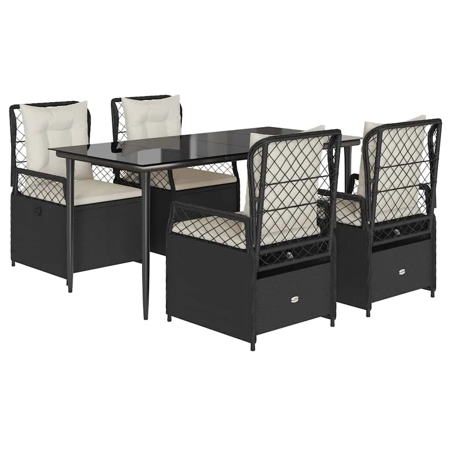 Ensemble à manger de jardin coussins 5pcs Noir Résine tressée - 2
