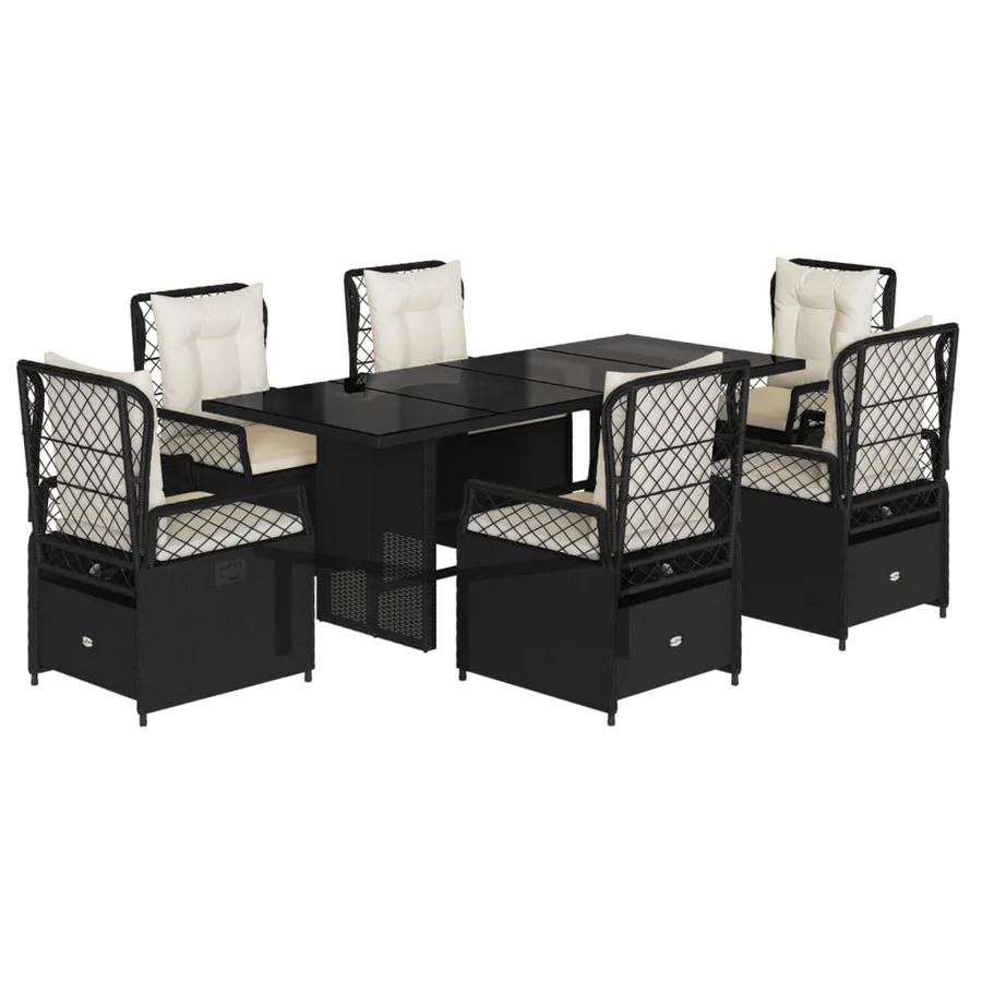 Ensemble à manger de jardin coussins 7pcs Noir Résine tressée - 2