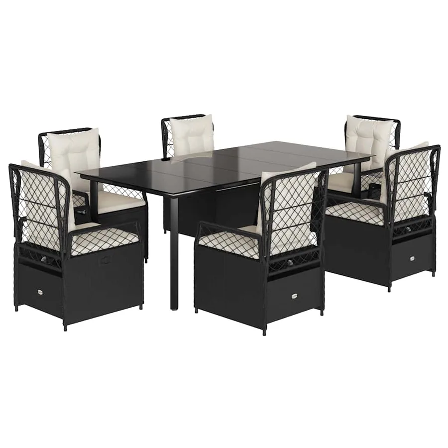 Ensemble à manger de jardin coussins 7pcs Noir Résine tressée - 2