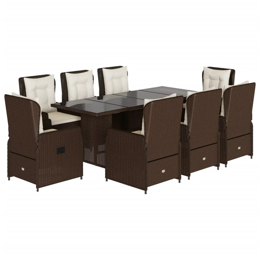 Ensemble à manger de jardin et coussins 9 pcs marron poly rotin - 2
