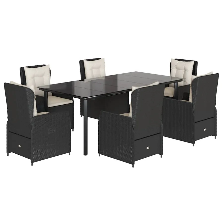 Ensemble à manger de jardin coussins 7pcs Noir Résine tressée - 2