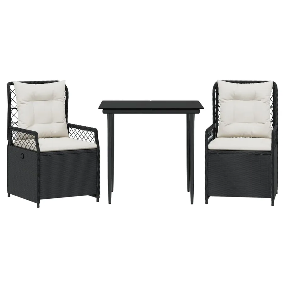 Ensemble à manger de jardin avec coussins 3 pcs Noir - 2