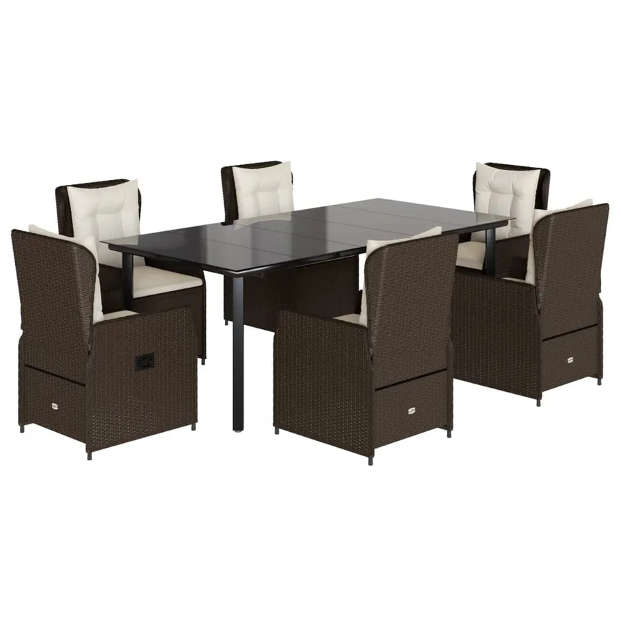 Ensemble à manger de jardin et coussins 7 pcs marron rotin - 2