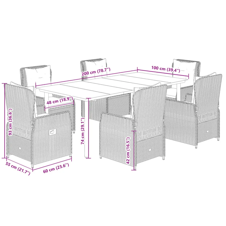 Ensemble à manger de jardin et coussins 7 pcs marron rotin - 8
