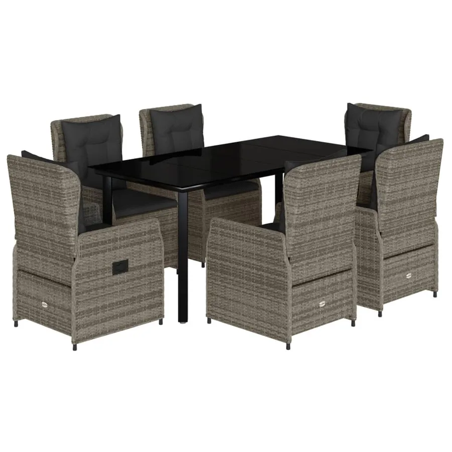 Ensemble à manger de jardin et coussins 7 pcs gris rotin - 2