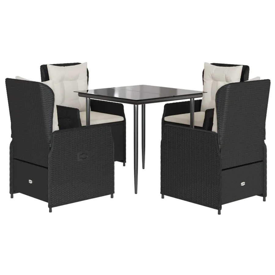 Ensemble à manger de jardin coussins 5pcs Noir Résine tressée - 2