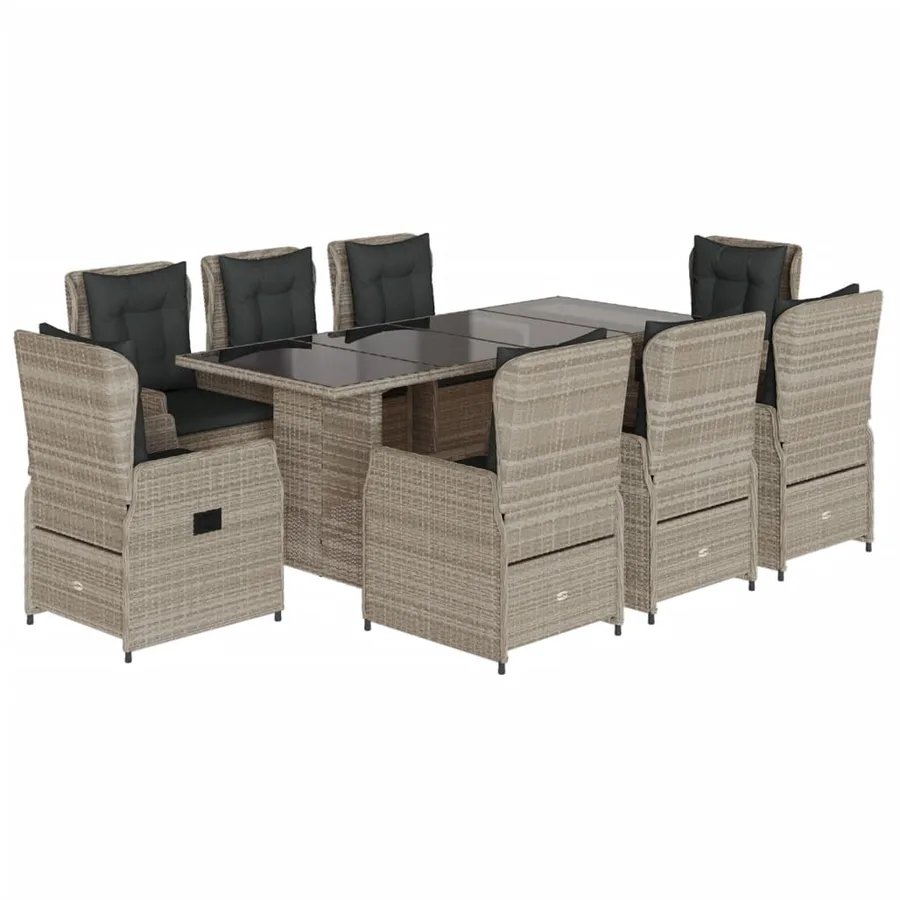 Ensemble à manger de jardin et coussins 9 pcs gris clair rotin - 2