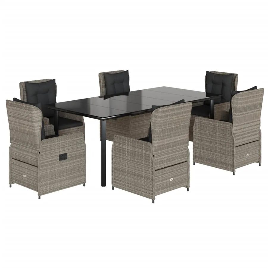 Ensemble à manger de jardin et coussins 7 pcs gris clair rotin - 2