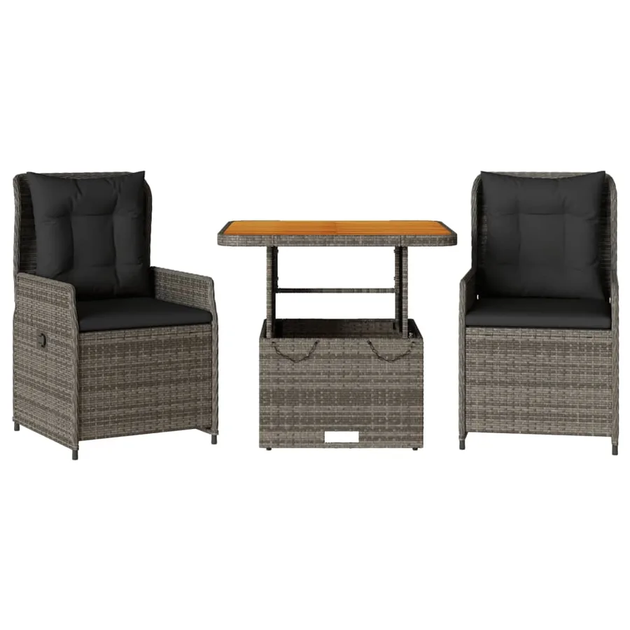 Ensemble de bistro 3 pcs avec coussins gris résine tressée - 2