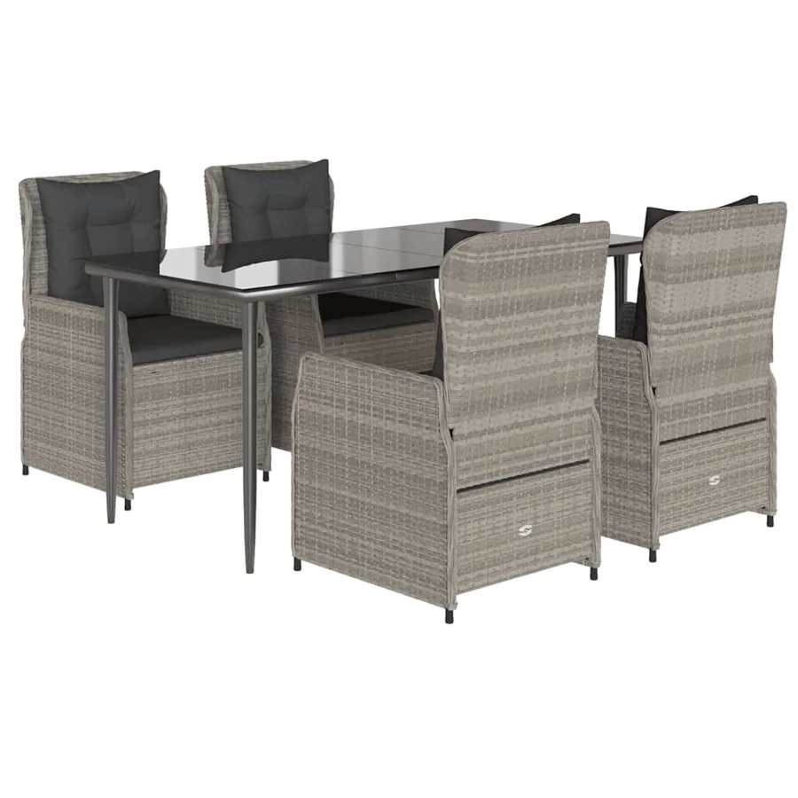 Ensemble à manger de jardin et coussins 5 pcs gris clair rotin - 2
