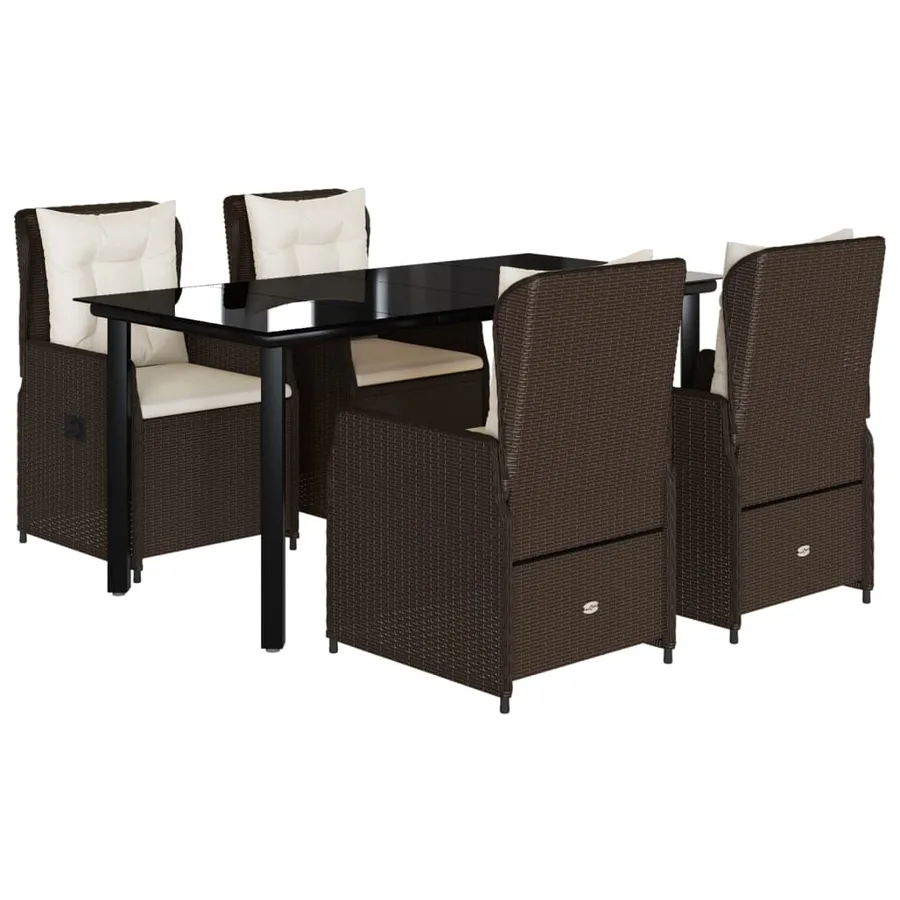 Ensemble à manger de jardin 5 pcs et coussins marron poly rotin - 2