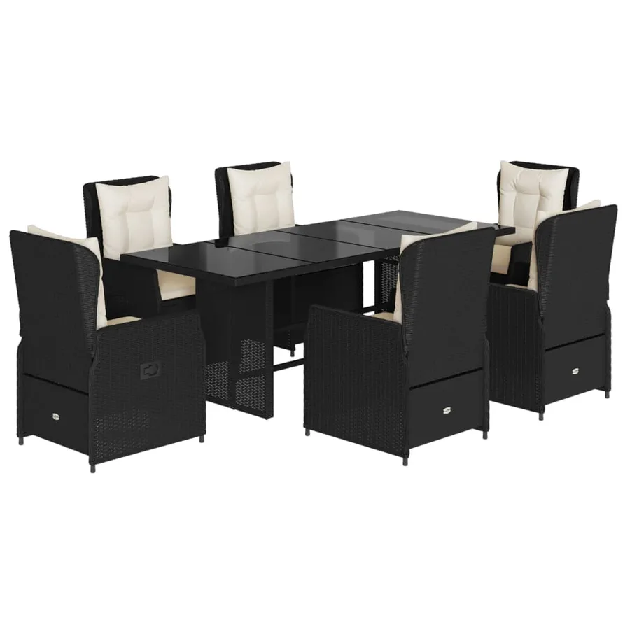 Ensemble à manger de jardin coussins 7pcs Noir Résine tressée - 2