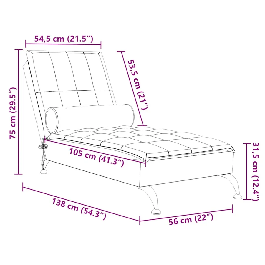 Chaise longue de massage avec traversin noir tissu - 10